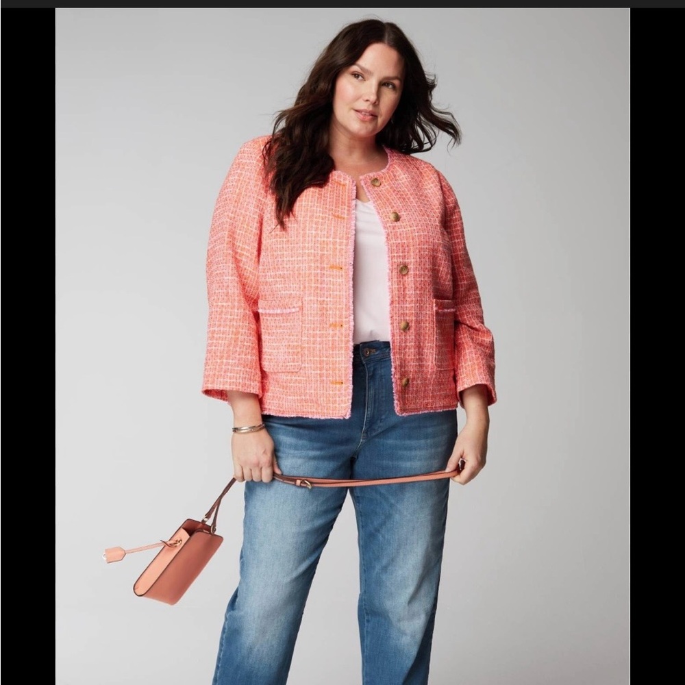 J Jill Dahlia Women's Pink Tweed Jacket 4X